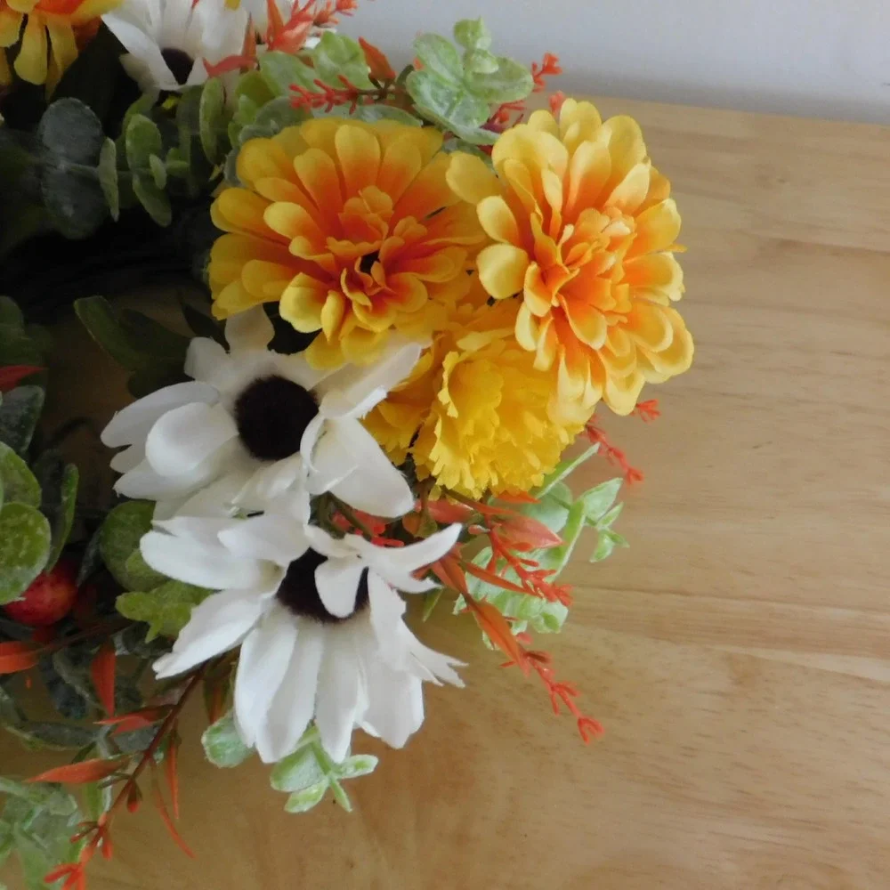 Mini Fall Wreath, Candle Ring, Grapevine Wreath, Year Round Cabinet Decor MIrror